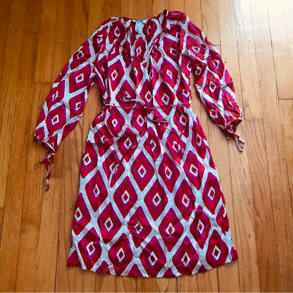 Citrine Geometrical Print Silk Dress - Picture 1 of 8